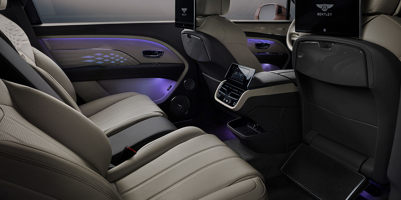 Bentley Zurich Bentley Bentayga EWB Azure SUV rear interior with Bentley Diamond Illumination