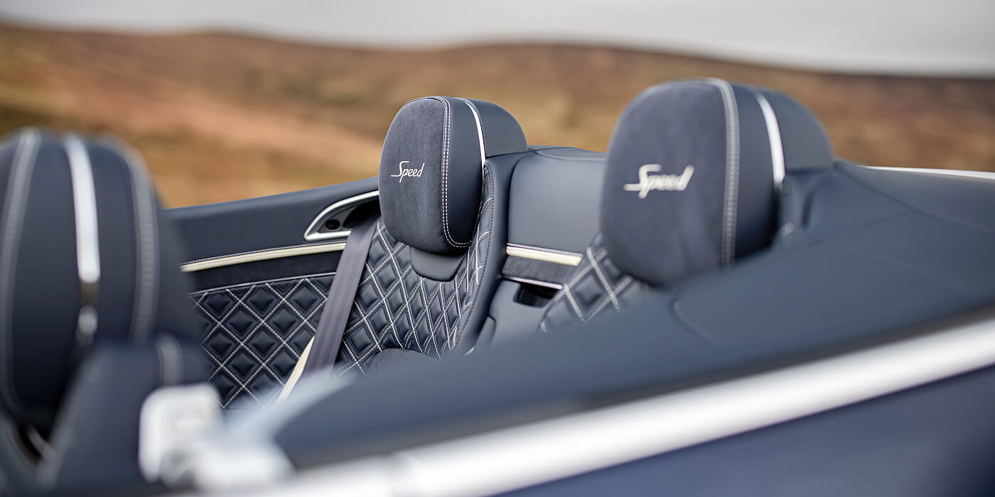 Bentley Zurich Bentley Continental GTC Speed convertible rear interior in Imperial Blue and Linen hide