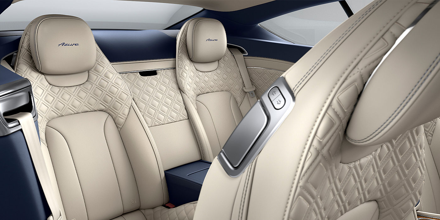 Bentley Zurich Bentley Continental GT Azure coupe rear interior in Imperial Blue and Linen hide
