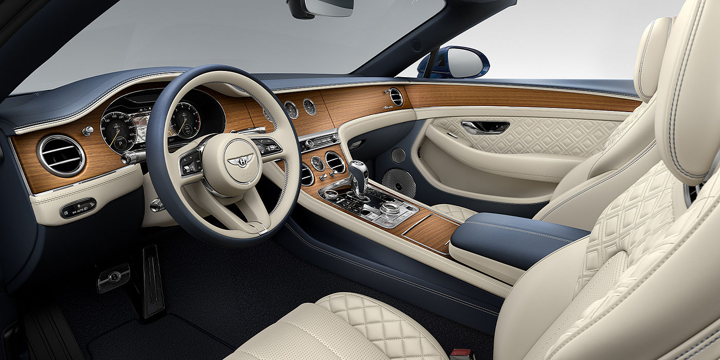 Bentley Zurich Bentley Continental GTC Azure convertible front interior in Imperial Blue and Linen hide