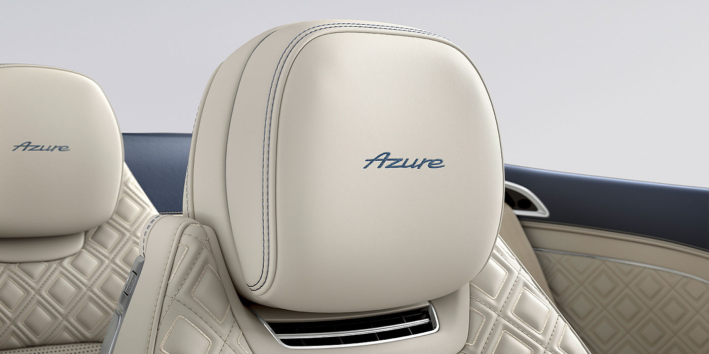 Bentley Zurich Bentley Continental GTC Azure convertible seat detail in Linen hide with Azure emblem